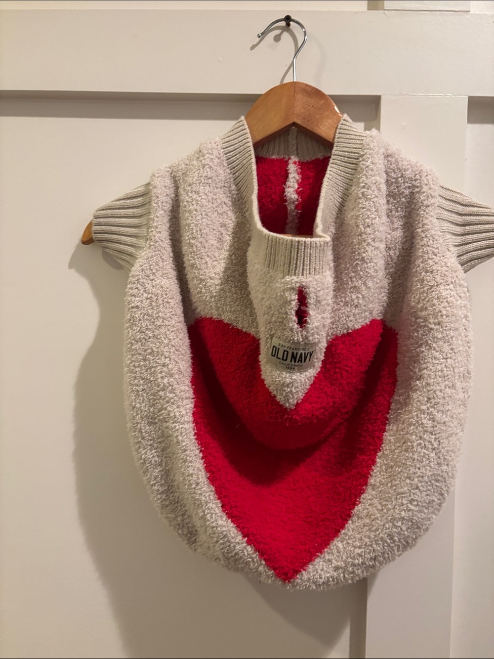 Old Navy Cream Sweater with Red Heart Panel